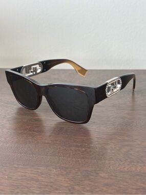 FENDI O’Lock Brown Rectangle Sunglasses FF Crystal Logo 54mm NIB FN000665